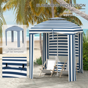 Outsunny 5.8' x 5.8' Portable Beach Umbrella with Double-Top, Ruffled Outdoor Cabana with Walls, Vents, Sandbags, Carry Bag, Blue & White Stripe