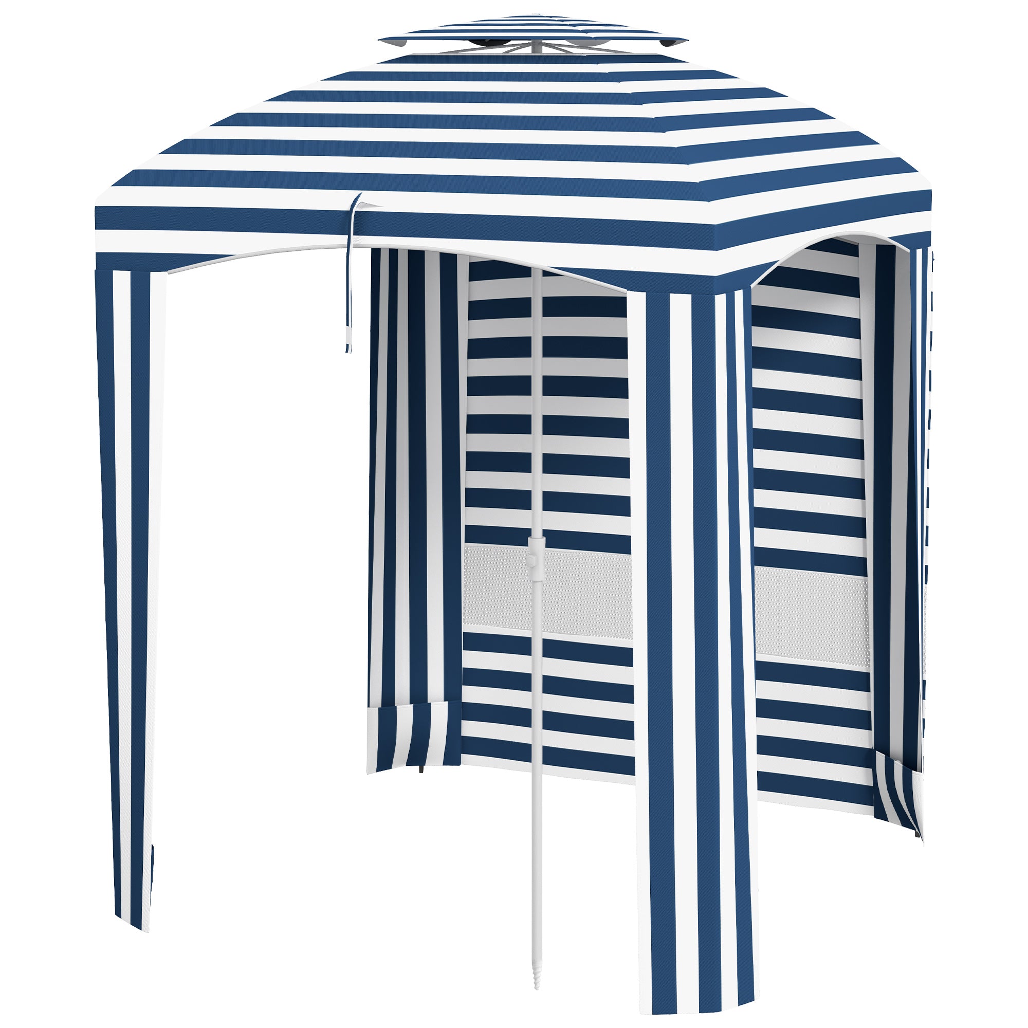 kmart patio umbrella lights Outsunny Chic Beach Umbrella, 5.8ft, Blue-White Stripe, Airy Windows, Ruffles, Portable