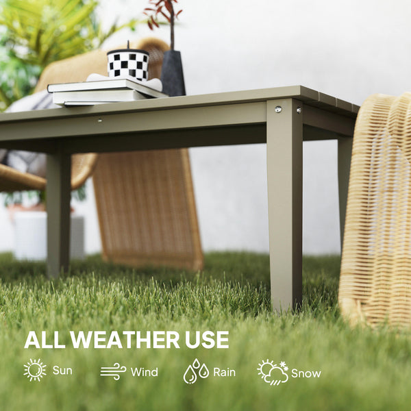 Outsunny HDPE Outdoor Coffee Table, All-Weather Rectangle Patio Coffee Table, Plastic Outdoor Patio Table with Slatted Tabletop for Garden, Balcony, Backyard, Brown