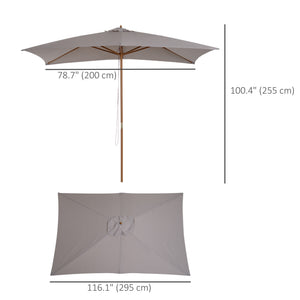 7' x 10' Wooden Patio Umbrella, Rectangular Garden Parasol, Market Table Umbrella with Top Vent, Grey