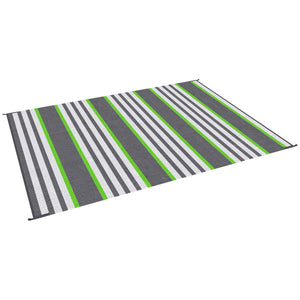 Outsunny Reversible Outdoor Rug, 9' x 12' Waterproof Plastic Straw Floor Mat, Portable RV Camping Carpet, Large Floor Mat for Backyard, Deck, Picnic, Beach, Green & Gray Stripes