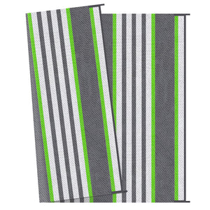 Outsunny Reversible Outdoor Rug, 9' x 12' Waterproof Plastic Straw Floor Mat, Portable RV Camping Carpet, Large Floor Mat for Backyard, Deck, Picnic, Beach, Green & Gray Stripes