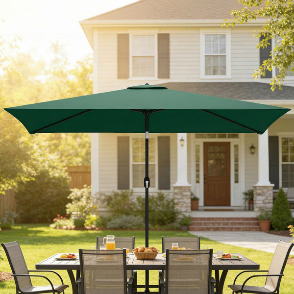 3x2m Garden Parasol, Parasol Umbrella with Crank Handle, Tilt Function, Polyester Canopy, Outdoor Table Umbrella for Patio, Garden, Green