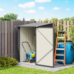3.3ft x 3.4ft Lean to Garden Shed, Metal Outdoor Storage Shed with Single Lockable Door, Tool Storage Shed for Garden, Patio, Dark Grey