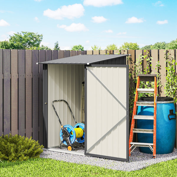 3.3ft x 3.4ft Lean to Garden Shed, Metal Outdoor Storage Shed with Single Lockable Door, Tool Storage Shed for Garden, Patio, Dark Grey