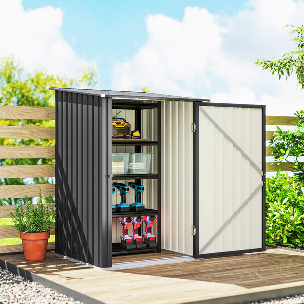 3.3ft x 3.4ft Lean to Garden Shed, Metal Outdoor Storage Shed with Single Lockable Door, Tool Storage Shed for Garden, Patio, Dark Grey