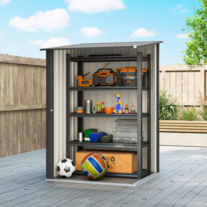 3.3ft x 3.4ft Lean to Garden Shed, Metal Outdoor Storage Shed with Single Lockable Door, Tool Storage Shed for Garden, Patio, Dark Grey