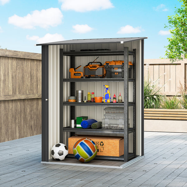 3.3ft x 3.4ft Lean to Garden Shed, Metal Outdoor Storage Shed with Single Lockable Door, Tool Storage Shed for Garden, Patio, Dark Grey