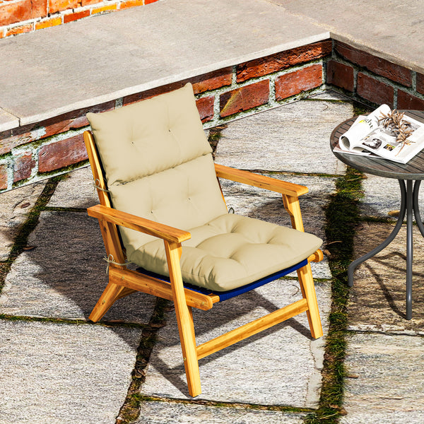 Tufted Adirondack Chair Cushion, Thick Garden Seat Cushion Pad with Backrest, Rocking Chair Cushion with Ties for Outdoor and Indoor Use, Beige