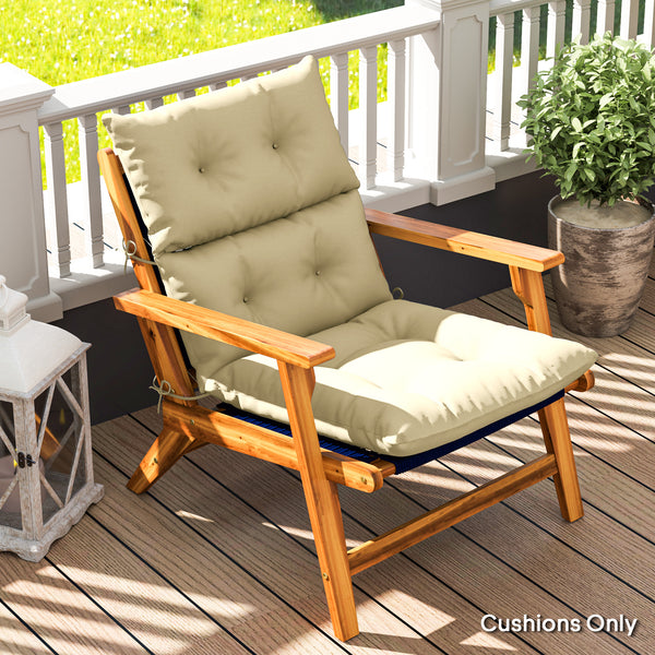 Tufted Adirondack Chair Cushion, Thick Garden Seat Cushion Pad with Backrest, Rocking Chair Cushion with Ties for Outdoor and Indoor Use, Beige