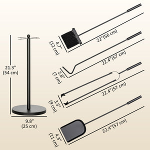 Fireplace Tools Set 5 Pieces Metal Fire Place Kit, Outdoor Indoor Fireside Accessories with Brush, Shovel, Poker, A Pair of Tongs, Stand, Black