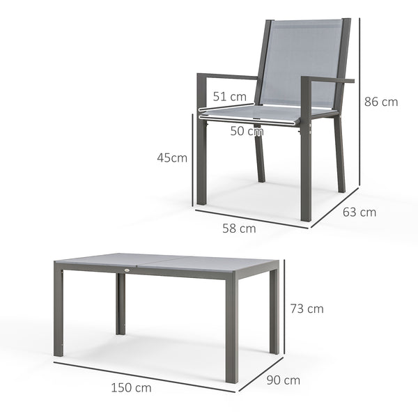 6 Seater Garden Dining Set with Stackable Armchairs, WPC Top Dining Table, Outdoor Table and Chairs, Garden Furniture Set, Light Grey