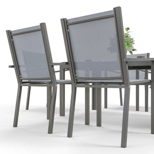 6 Seater Garden Dining Set with Stackable Armchairs, WPC Top Dining Table, Outdoor Table and Chairs, Garden Furniture Set, Light Grey