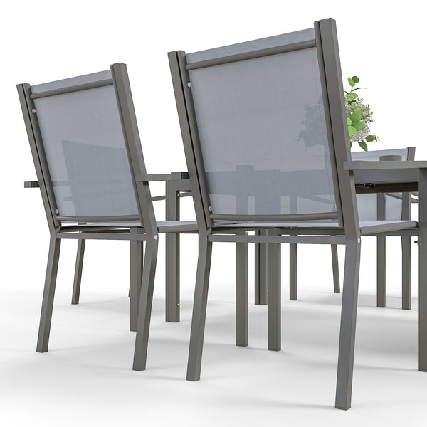 6 Seater Garden Dining Set with Stackable Armchairs, WPC Top Dining Table, Outdoor Table and Chairs, Garden Furniture Set, Light Grey
