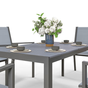 6 Seater Garden Dining Set with Stackable Armchairs, WPC Top Dining Table, Outdoor Table and Chairs, Garden Furniture Set, Light Grey
