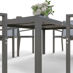 6 Seater Garden Dining Set with Stackable Armchairs, WPC Top Dining Table, Outdoor Table and Chairs, Garden Furniture Set, Light Grey