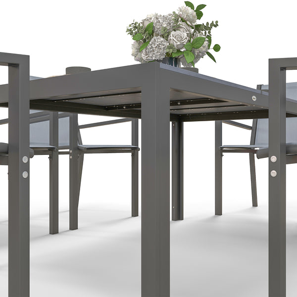 6 Seater Garden Dining Set with Stackable Armchairs, WPC Top Dining Table, Outdoor Table and Chairs, Garden Furniture Set, Light Grey