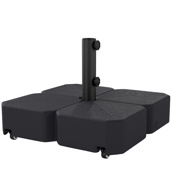 Patio Umbrella Base with Wheels, Square Heavy Duty Umbrella Stand Holder, 70 lbs Water or 88 lbs Sand Filled,  for 1.5"/1.9" Poles for Lawn, Outdoor, Black