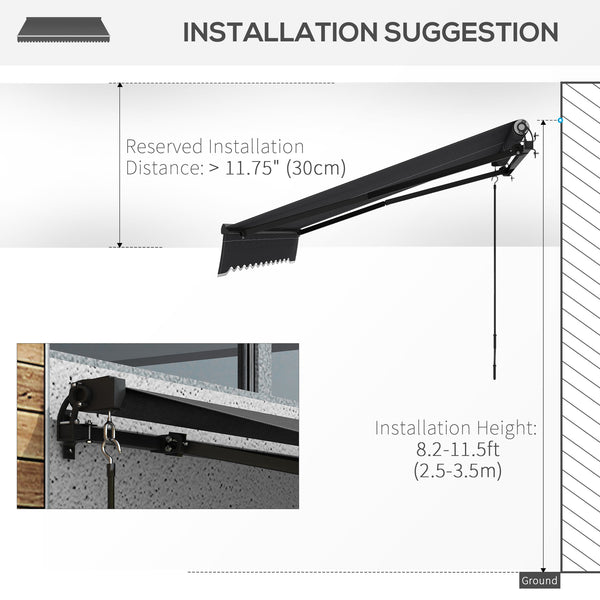 Outsunny 10' x 8' Retractable Awning, Patio Awning Sunshade Shelter with Manual Crank Handle, 280gsm UV Resistant Fabric and Aluminum Frame for Deck, Balcony, Yard, Dark Gray