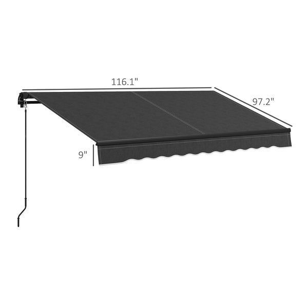 Outsunny 10' x 8' Retractable Awning, Patio Awning Sunshade Shelter with Manual Crank Handle, 280gsm UV Resistant Fabric and Aluminum Frame for Deck, Balcony, Yard, Dark Gray