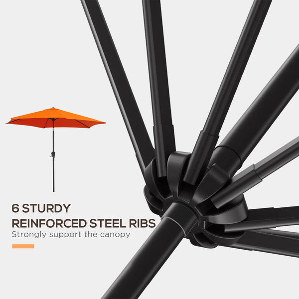 8.5FT Patio Umbrella, Round Garden Parasol with 6 Ribs, Market Sunshade Tilt Canopy w/ Crank Handle for Outdoor, Orange