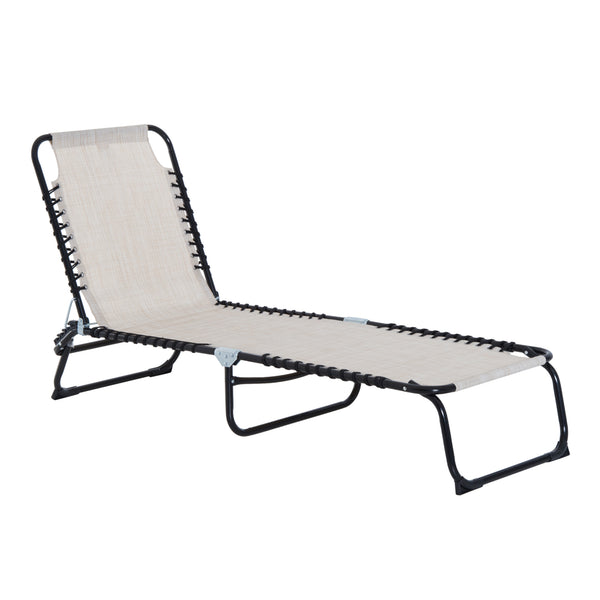 Outsunny Folding Chaise Lounge Pool Chair, Patio Sun Tanning Chair, Outdoor Lounge Chair with 4-Position Reclining Back, Breathable Mesh Seat for Beach, Yard, Patio, Cream White