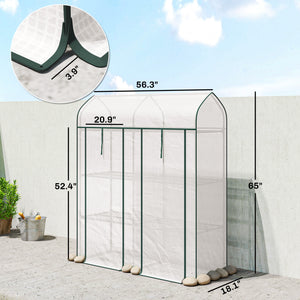 3 Tier Mini Greenhouse, 56.3" x 18.1" x 65" Small Portable Greenhouse with 2 Roll-up Doors, Garden Plant Growhouse with PE Cover for Indoor Outdoor, White