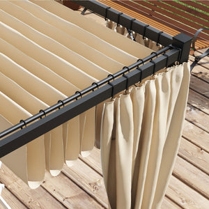 3 x 3(m) Pergola with Retractable Roof Canopy and Curtains, Metal Frame Garden Gazebo Outdoor Sun Shade Shelter for Grill, Patio, Deck, Beige
