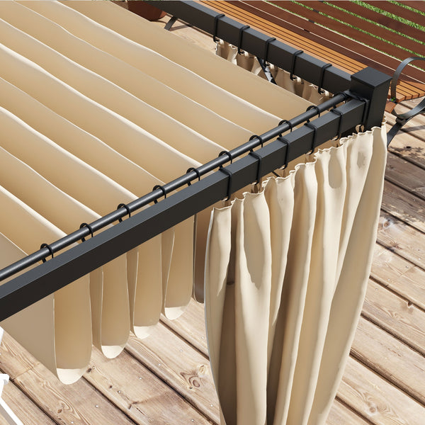 3 x 3(m) Pergola with Retractable Roof Canopy and Curtains, Metal Frame Garden Gazebo Outdoor Sun Shade Shelter for Grill, Patio, Deck, Beige