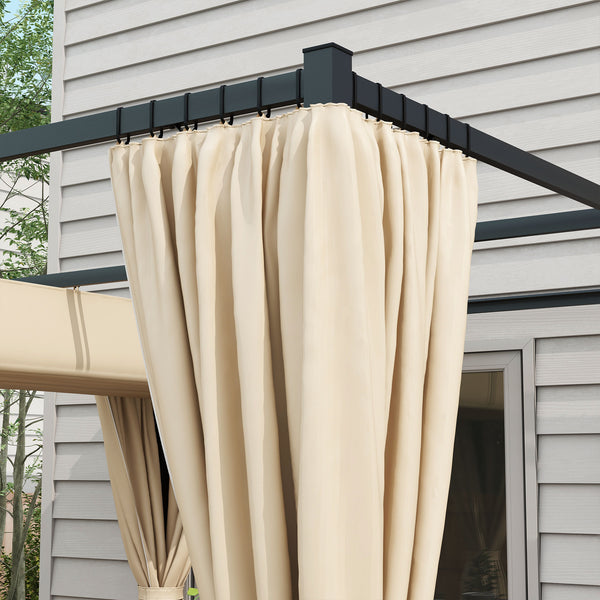 3 x 3(m) Pergola with Retractable Roof Canopy and Curtains, Metal Frame Garden Gazebo Outdoor Sun Shade Shelter for Grill, Patio, Deck, Beige