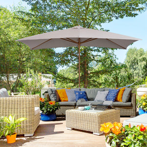 7' x 10' Wooden Patio Umbrella, Rectangular Garden Parasol, Market Table Umbrella with Top Vent, Grey