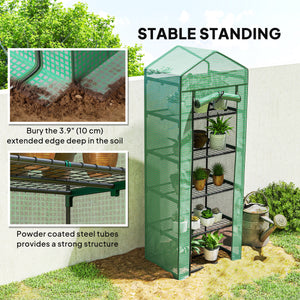 5 Tier Mini Greenhouse, Portable Outdoor Flower Stand with Shelf Clips, Indoor Greenhouse with Steel Frame, Transparent, 27.25" x 19.25" x 76", Green