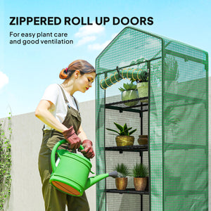 5 Tier Mini Greenhouse, Portable Outdoor Flower Stand with Shelf Clips, Indoor Greenhouse with Steel Frame, Transparent, 27.25" x 19.25" x 76", Green