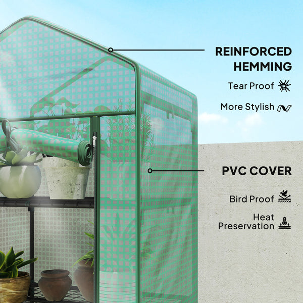 5 Tier Mini Greenhouse, Portable Outdoor Flower Stand with Shelf Clips, Indoor Greenhouse with Steel Frame, Transparent, 27.25" x 19.25" x 76", Green