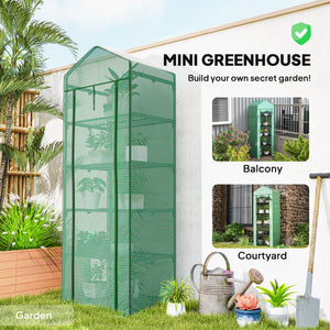 5 Tier Mini Greenhouse, Portable Outdoor Flower Stand with Shelf Clips, Indoor Greenhouse with Steel Frame, Transparent, 27.25" x 19.25" x 76", Green