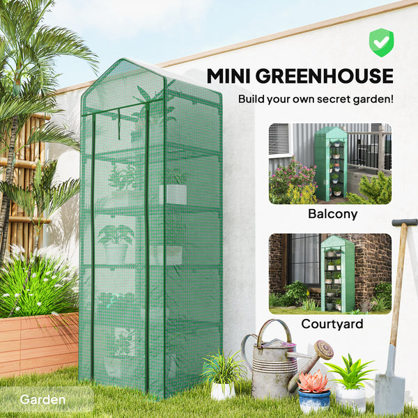 5 Tier Mini Greenhouse, Portable Outdoor Flower Stand with Shelf Clips, Indoor Greenhouse with Steel Frame, Transparent, 27.25" x 19.25" x 76", Green