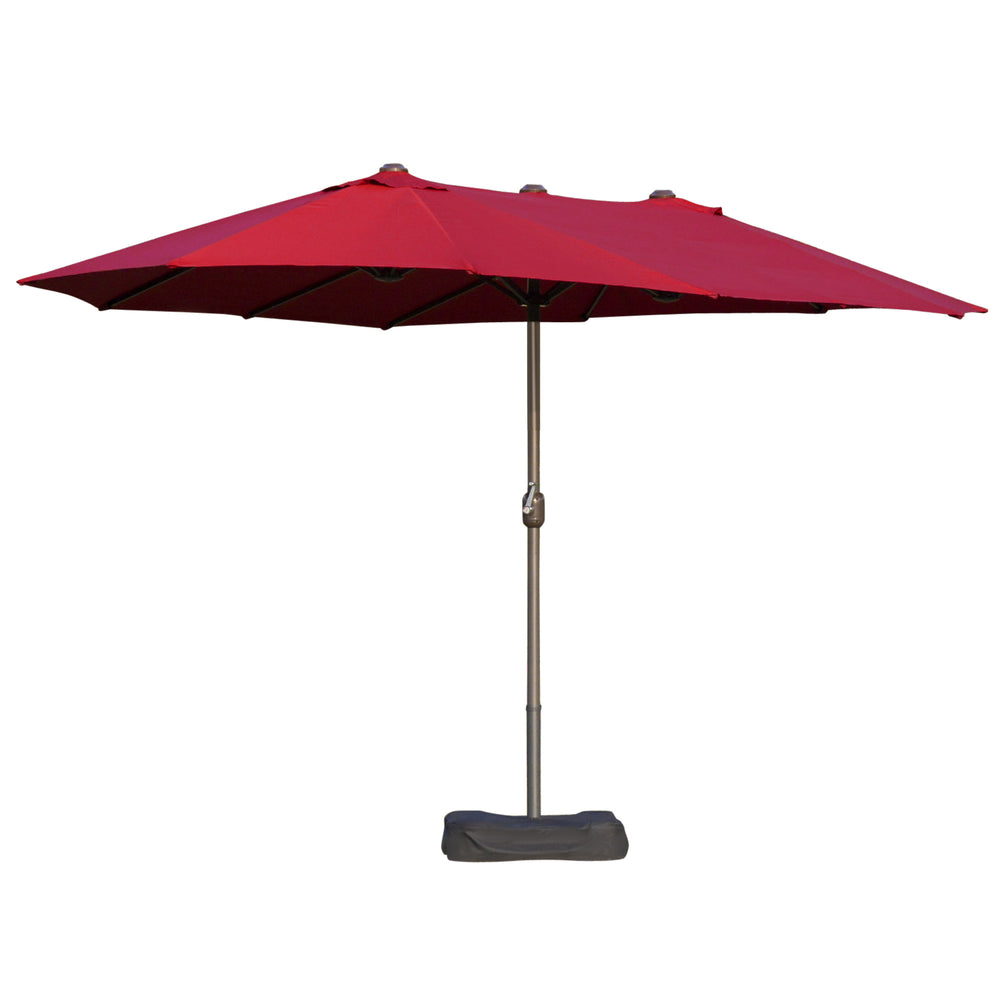 Outsunny Patio Umbrella 15' Steel Rectangular Outdoor Double Sided Market Umbrella with base, Sun Protection & Easy Crank for Deck Pool Patio, Wine Red