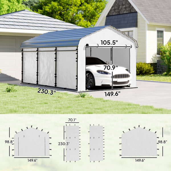 Carport Replacement Sidewall Panels Set of 4 for 12' x 20' Carports, UPF50+ Waterproof PE Tarp Replacement Side Wall Cover with Zipper Door, Top Cover and Frame Not Included, White