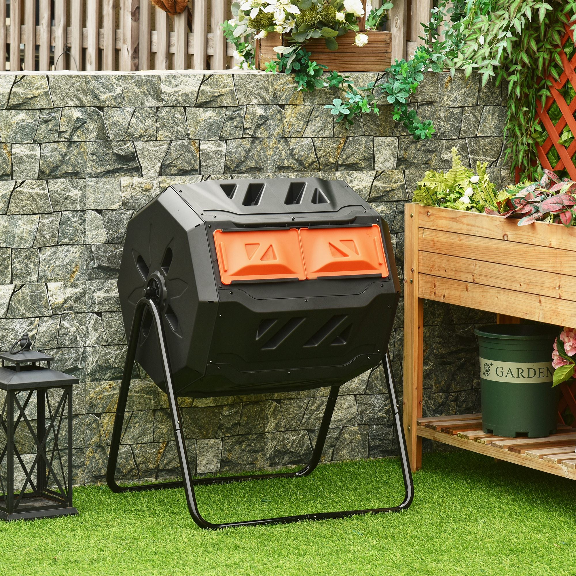 160L Tumbling Compost Bin Outdoor Dual Chamber 360° Rotating Composter ...