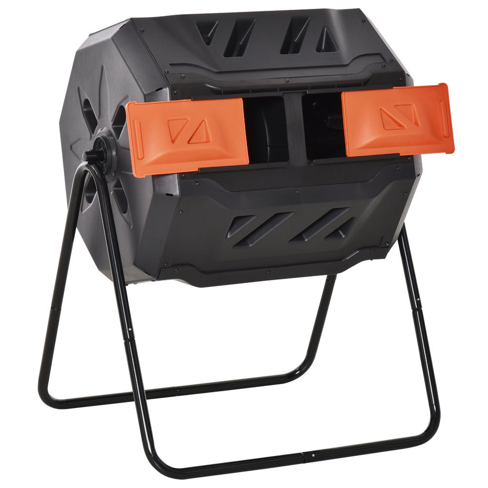 Outsunny Tumbling Compost Bin Outdoor 360° Dual Chamber Rotating Composter 43 Gallon, Orange