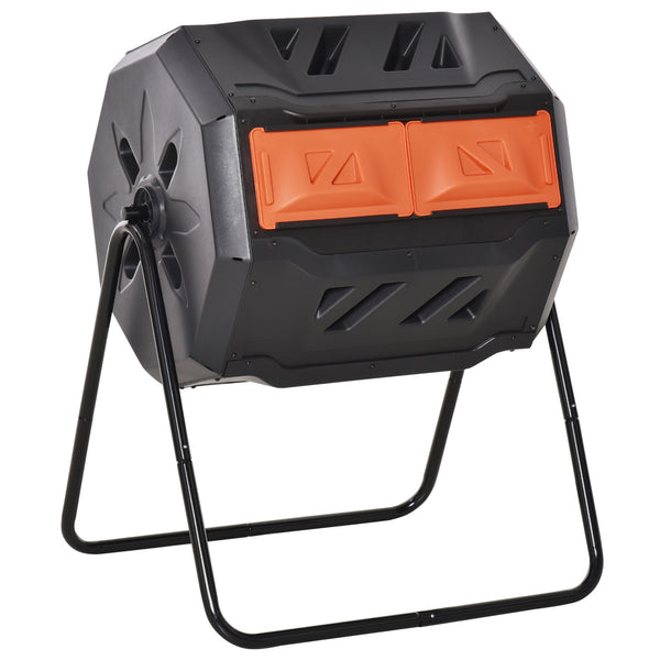 Outsunny Tumbling Compost Bin Outdoor 360° Dual Chamber Rotating Composter 43 Gallon, Orange