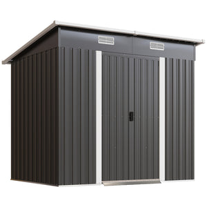 7'x 4' Outdoor Storage Shed, Metal Garden Shed with Lockable Double Doors, Foundation Kit and Vents for Patio, Backyard, Tool Storage, Black