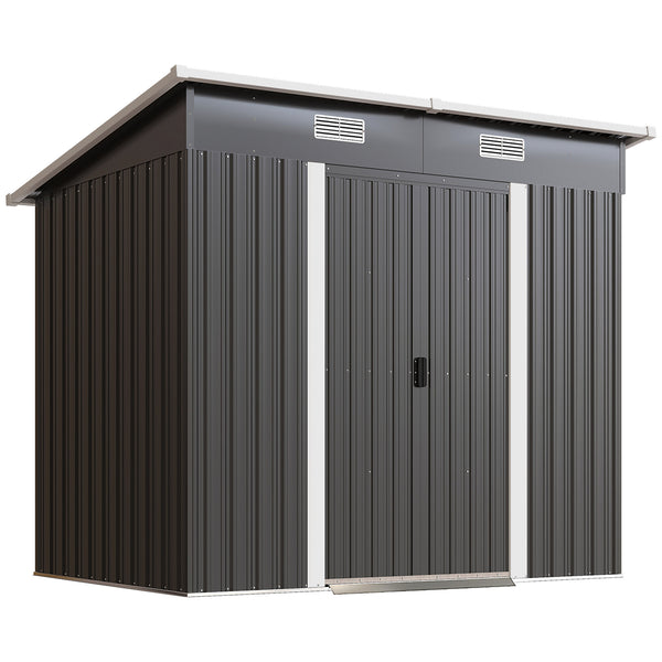 7'x 4' Outdoor Storage Shed, Metal Garden Shed with Lockable Double Doors, Foundation Kit and Vents for Patio, Backyard, Tool Storage, Black