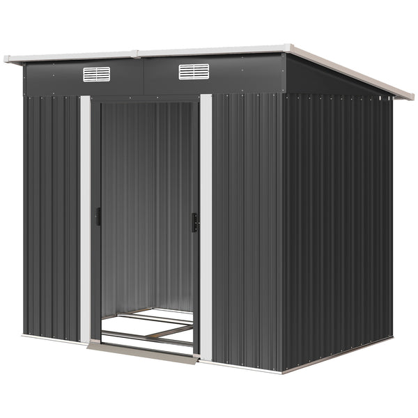 7'x 4' Outdoor Storage Shed, Metal Garden Shed with Lockable Double Doors, Foundation Kit and Vents for Patio, Backyard, Tool Storage, Black