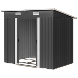 7 x 4ft Outdoor Storage Shed with Foundation Kit, Lean to Metal Garden Shed for Log, Rubbish Bin, Tool, Lawnmower, Bike, Patio Use, Black