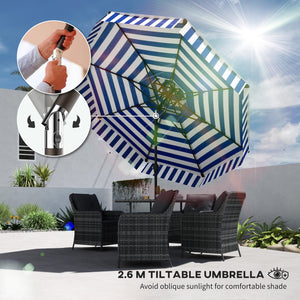 Outsunny 8.6FT Patio Umbrella, UPF 30+ Outdoor Market Umbrella, 2-Tier Vented Patio Table Umbrella with Crank 8 Ribs, Tiltable Porch Umbrella for Garden Deck Poolside, Navy Blue