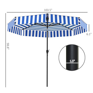 Outsunny 8.6FT Patio Umbrella, UPF 30+ Outdoor Market Umbrella, 2-Tier Vented Patio Table Umbrella with Crank 8 Ribs, Tiltable Porch Umbrella for Garden Deck Poolside, Navy Blue