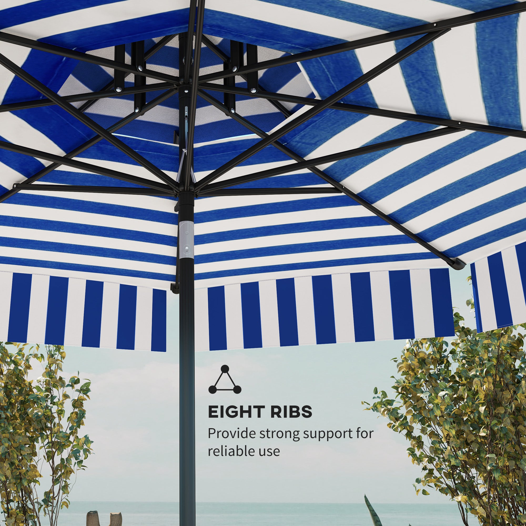 blue patio umbrella canada Outsunny 8.6FT Patio Umbrella, UPF 30+ Outdoor Market Umbrella, 2-Tier Vented Patio Table Umbrella with Crank 8 Ribs, Tiltable Porch Umbrella for