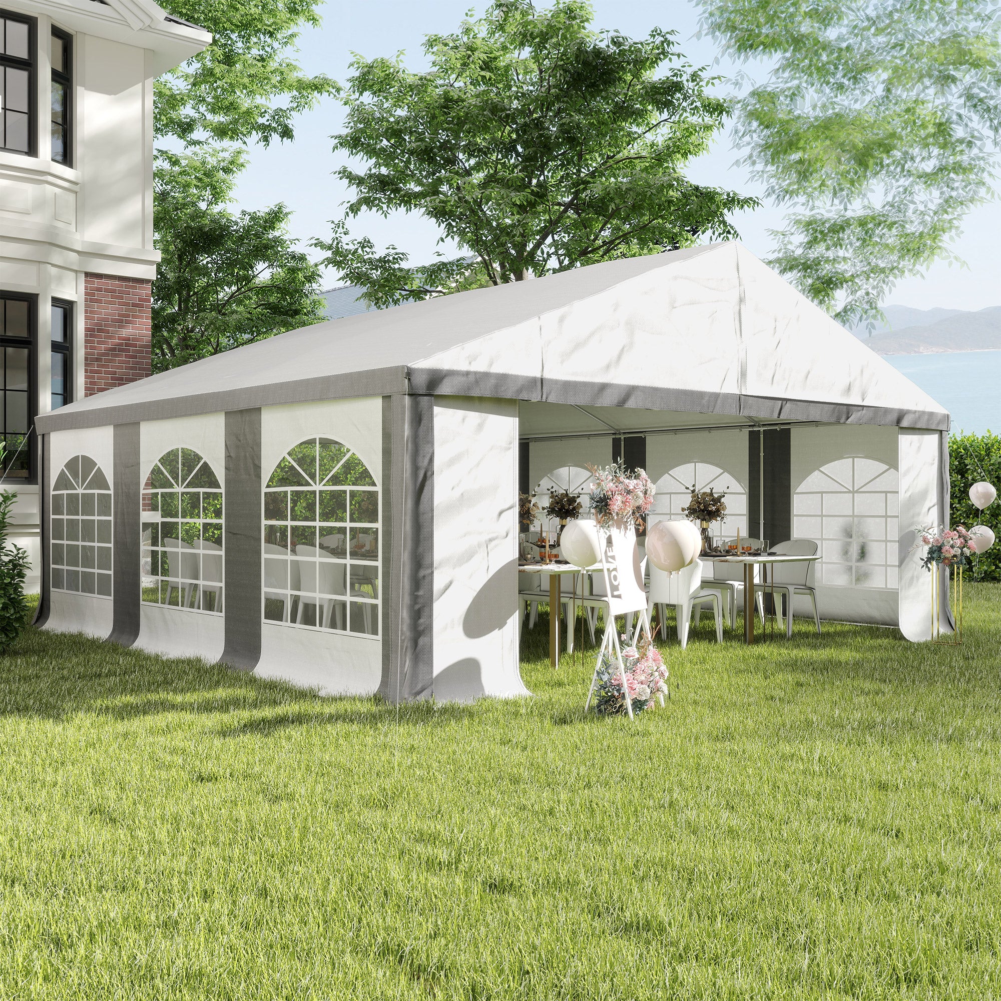 20' x 20' White & Gray Heavy-Duty Party Tent with Removable Walls, Double Doors