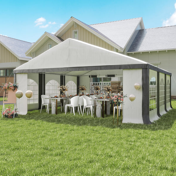 20' x 20' Heavy Duty Party Tent & Carport with Removable Sidewalls and Double Doors, Large Canopy Tent, Sun Shade Shelter, for Parties, Wedding, Outdoor Events, BBQ, White and Gray